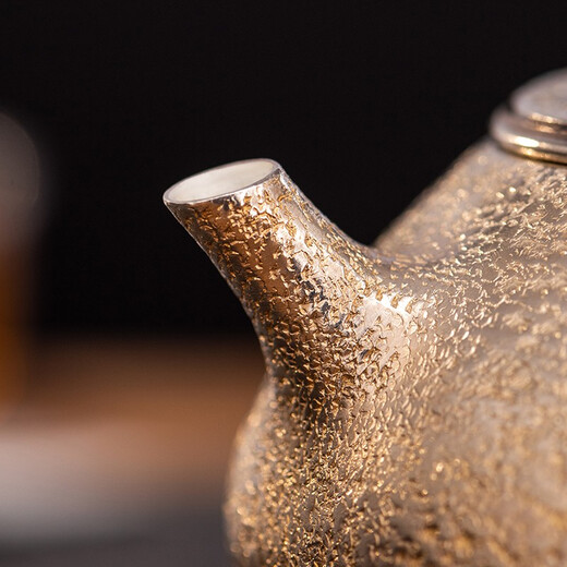 Silver Age Jingzhou stone ladle silver teapot pure silver 999 household pot pure handmade kung fu tea set one piece silver teapot small rock eye pattern 210g 240ml