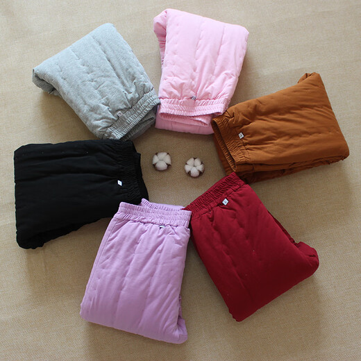 Cotton chant pure cotton handmade women's cotton pants thickened adult high-waisted trousers winter home warm solid color inner cotton clothes black L size recommended 100-115 Jin Jin equals 0.5 kg