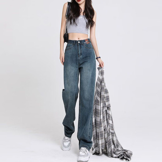 Markyinxiang High Taille Weit-Bein-Hosen modische Jeans für Frauen im Frühjahr und Herbst 2025 Neues kleines, lose Retro-Hosen HN684 Black 2xl (geeignet für 130-145jin [Jin gleich 0,5 kg]))
