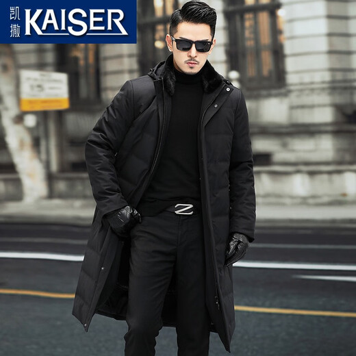 Caeser (Kaiser) Mink Coat Herren 2025 Winter New Down Park Überwindung von Männern, die lange verdickte Windbreaker-Fell integriertes Pelz-Herren-Schwarz-Mantel-Länge 108 xl (175) (geeignet für 120-135 Jin [Jin gleich 0,5 kg]))