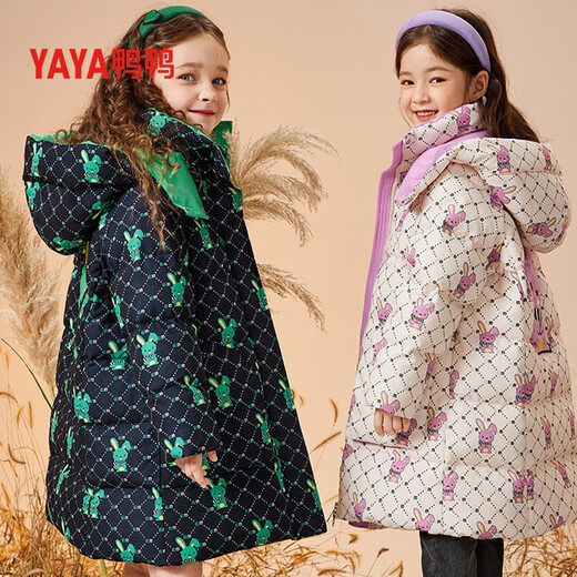 Yaya (Yaya) Kinderkleidung verdickte warme lange Abwärtsjacke für Mädchen Volldruck mittelgroß