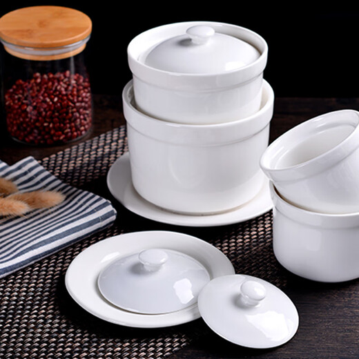 Bethes Ceramic Bowl Stew Cup Waterproof Stew Cup Soup Cup Steamed Egg Custard Bowl Steaming Cup Earthen Pot Stew Cup Yan Cup Covered Spoon and Sauce 420ml