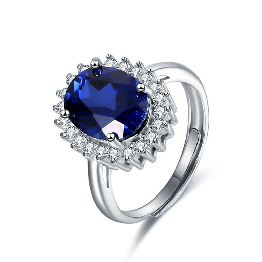 Qu Meisi's synthetic blue gem ring Jurchen silver movable classic dark blue color jewelry Tanzanite main stone (10X14mm)