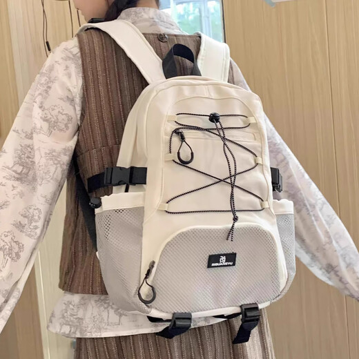 法德陆ins小众韩系书包女大学生可放电脑高颜值双肩背包设计感小众旅游 riguangyu9926白色