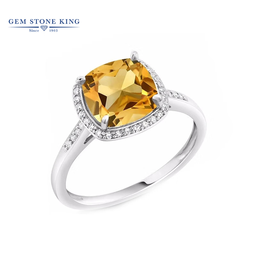 GEM STONE KINGGSK 3 carat citrine ring for women, 10K surrounded by diamonds, American jewelry colored treasures, birthday gift for girlfriend, US size 6