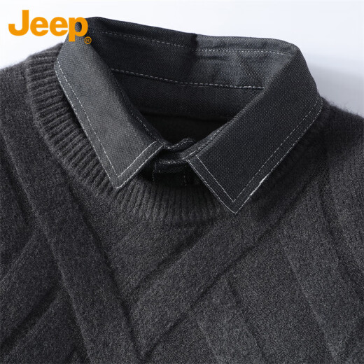吉普（JEEP）毛衣男秋冬季衬衫领针织衫男士保暖上衣男装打底衫 绿色 XL 