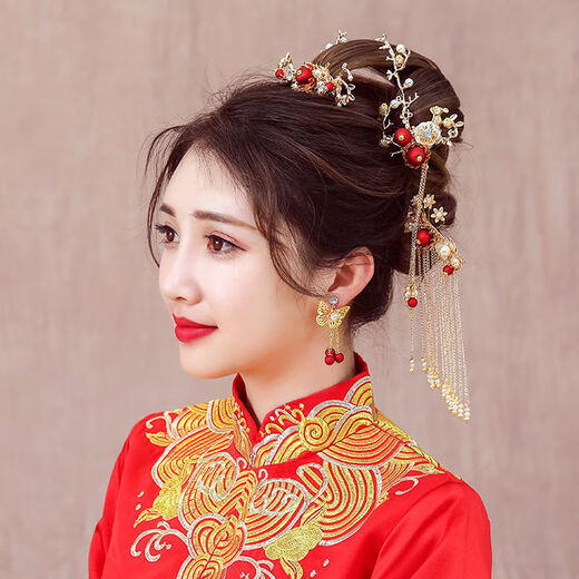 Meng Junchen bride Xiuhe tiara Chinese style step rocking phoenix crown ancient costume hair accessories wedding Xiuhe clothing dragon and phoenix gown accessories Xiuhe tiara ear hook set