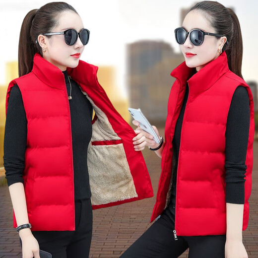 Holzspecker -Standkragen plus Samtpalette für Frauen 2025 Herbst und Winter Neue Weste plus Samtpferd Clip Warm Weste Schwarz XB683 S