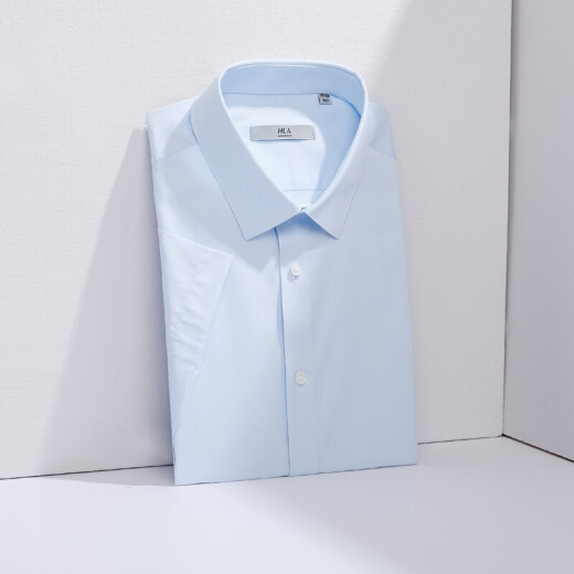 HLA Hailan House short-sleeved formal shirt summer solid color twill simple business short lining HNCBD2Q003A light blue twill (03) 175/92A (40)
