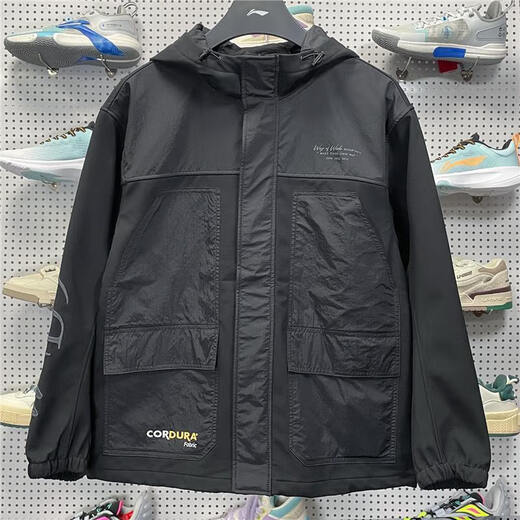 Li Ning windbreaker men's 2023 new Wade winter plus velvet warm water-proof loose hooded three-in-one sports jacket Black AFDT693-1 L