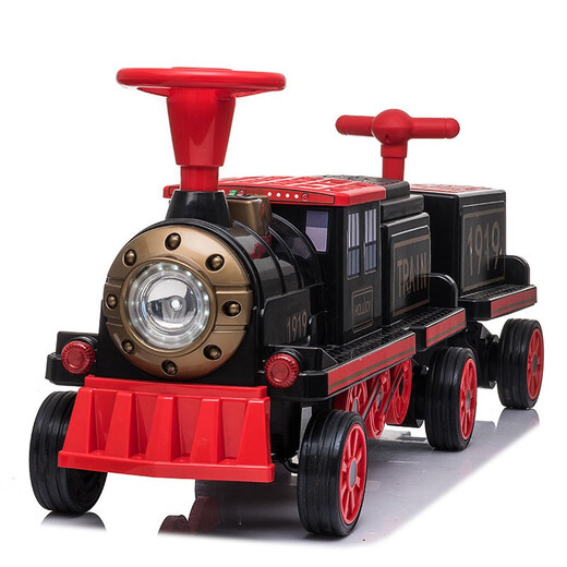 Hand in hand small train children's electric car four-wheel male and female baby stroller children can sit adults and children toy car red and black four-wheel drive + dual battery parent-child car/remote control