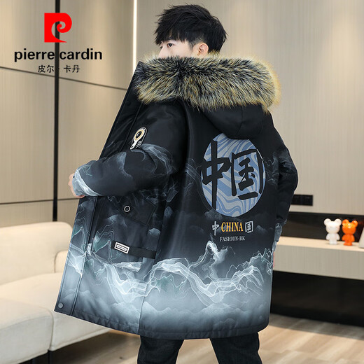皮尔卡丹（pierre cardin）冬季男士风衣中长款加绒加厚连帽夹克潮流休闲帅气高级感棉衣外套 卡其色 M 90-110斤