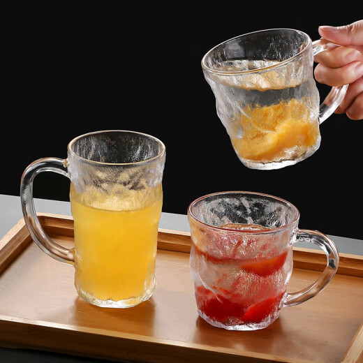 Lekali living room water cup set for home high-end one person one cup family drinking cup glacier glass beverage cup [7-piece set] with handle glacier cup * 6 + cup holder