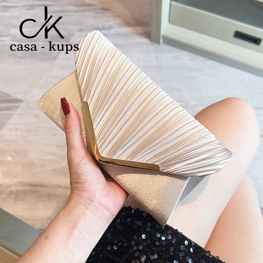 casa-kupsCK女包手拿包气质晚宴信封包女士2024新款绸缎小方包派对聚会单肩 小杏
