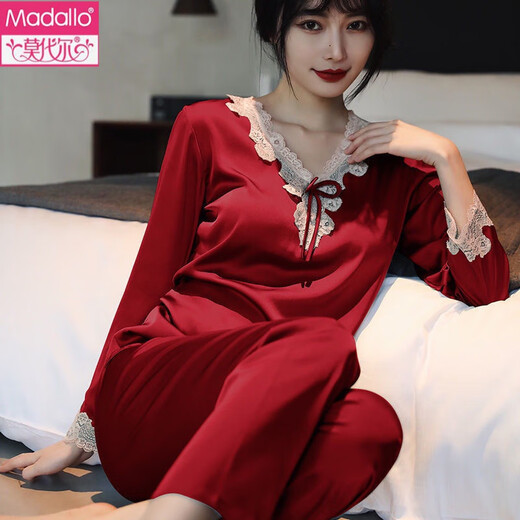 Victoria's Style (VEDORYGEDIAO) pajamas for women in summer long-sleeved long trousers ice silk two-piece home clothes sexy ladies long-sleeved 9856 flesh color set One size [80-100Jin [Jin equals 0.5 kg]]