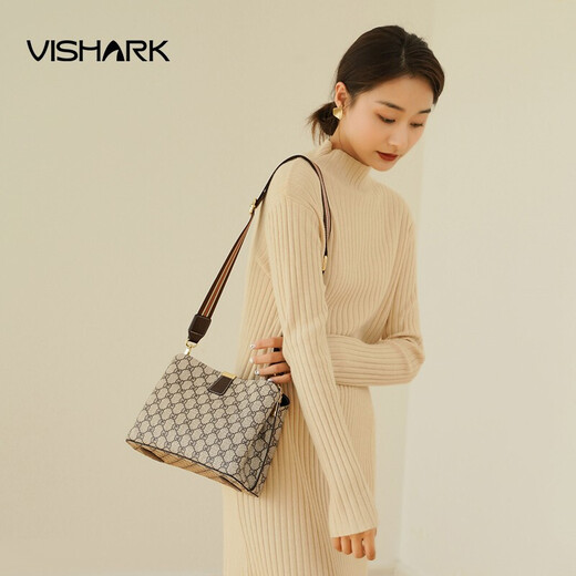 Shark bag women's bag retro print shoulder bag women's trendy casual bucket bag versatile crossbody bag women's bag gray