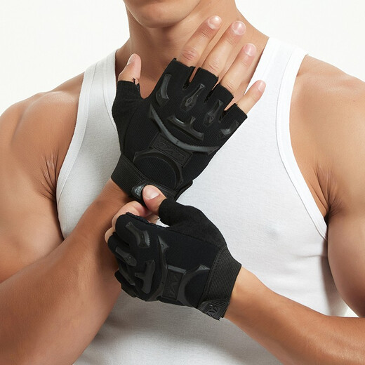 Yu Zhaolin (YUZHAOLIN) half-finger fitness sports gloves men's equipment training iron non-slip wear-resistant horizontal bar deadlift outdoor cycling black one size