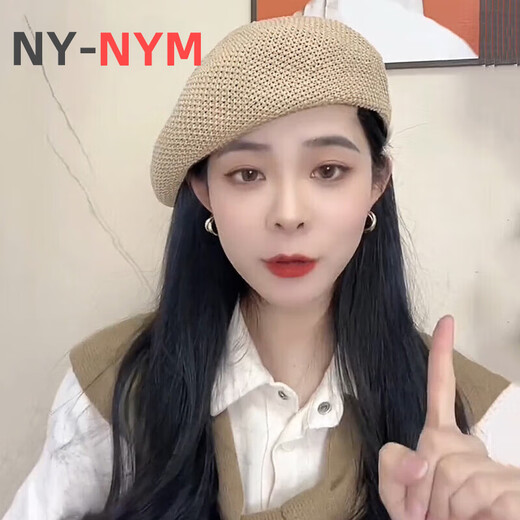 NY-NYM Internet celebrity ins beret women's spring and summer thin Japanese style hollow bud hat breathable Korean style face-showing little painter hat beige (hollow) M adjustable (54-57c)