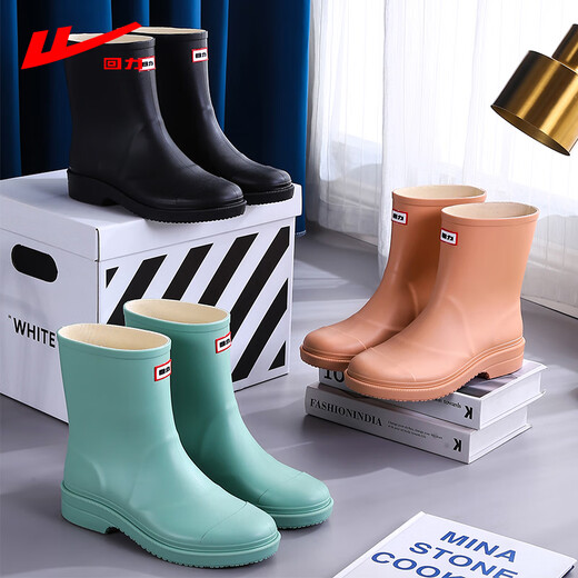 Huili Regenstiefel Frauen mittelstube Herbst und Winter Regenstiefel Kurz wasserdichte Schuhe Frauen Nicht-Schlupfauto Waschschuhe Schuhschuhe tragen resistente und warme Gummischuhe Frauen Minze Grün 39 39