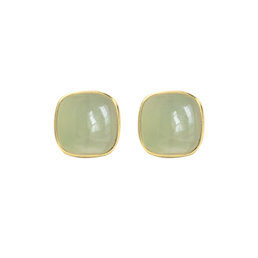 QPQK Hotan jade earrings 2025 new temperament and high-end golden jade earrings women's ice raw stone small earrings square Hetian jade earrings exquisite gift box