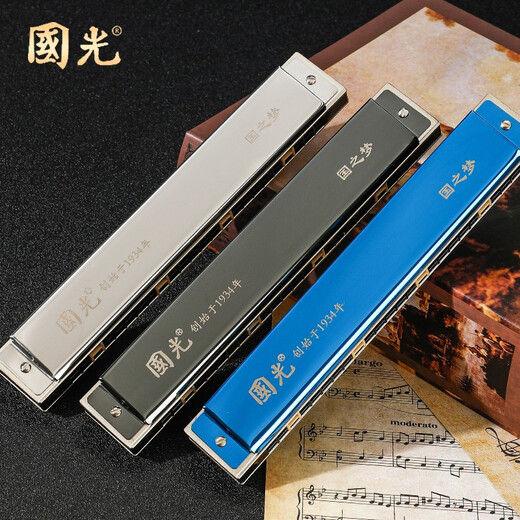 国光上海国光口琴28孔重音高级成人专业演奏级复音C调初学者入门乐器 28孔 C调 国之梦黑色重音+自学礼包