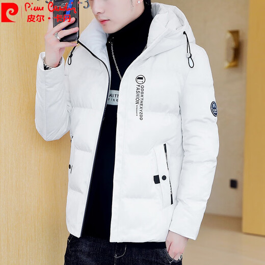 皮尔卡丹（pierre cardin）2025新款羽绒棉夹克短款加厚修身潮流男装冬季外套百度白棉上衣服 719白色 XL【适合120-135斤】