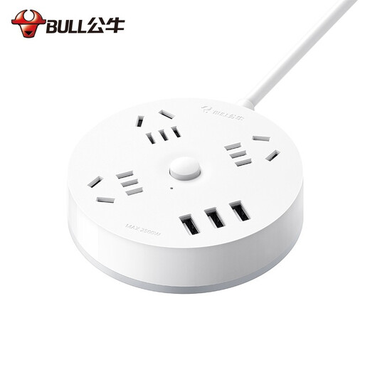 Bull (Bull) Socket/Circular Series mit Kinderschutztür/neuer nationaler Standard-/Reihen -Plug/Stecker/Stecker/Stecker [3USB + 3 Fünf Löcher + 3 Meter] Elfenbeinweiß