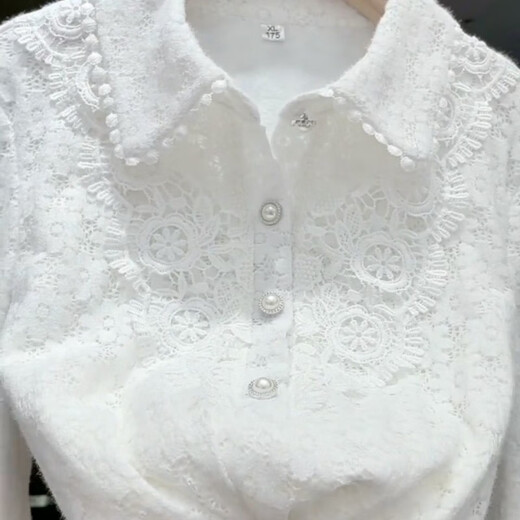 KAHTOP2025 new autumn and winter lace doll collar shirt women's long-sleeved inner shirt plus velvet thickened bottoming top DJC 791 apricot plus velvet XL (recommended 115-125Jin Jin equals 0.5 kg)