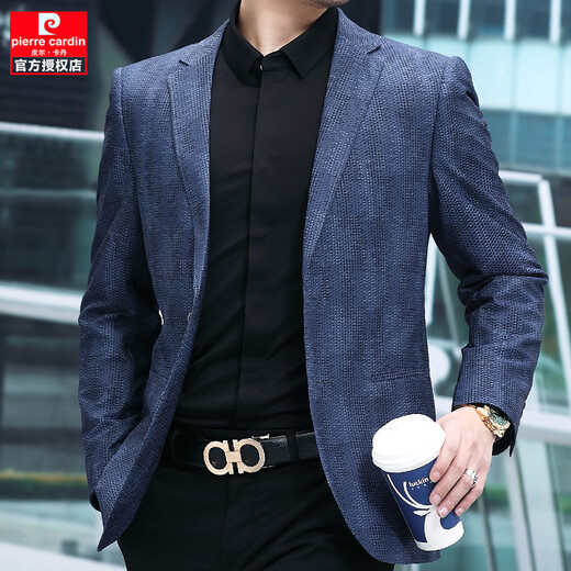 Pierre Cardin high-end light luxury spring and autumn men's casual suit middle-aged casual small suit jacket single suit business dad top knitted blue 185/96A