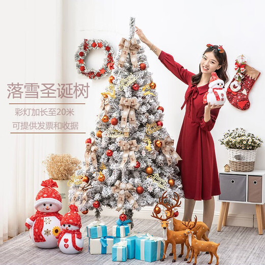 Tingmo snow Christmas tree decoration simulation tree home decoration tree hotel mall Christmas decoration Christmas scene decoration snowflake blue-1.2m Christmas tree set meal