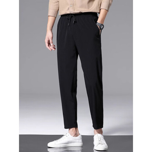 真维斯（Jeanswest）春夏新款休闲裤男潮牌宽松运动裤子透气冰丝青年休闲九分裤男 718军绿 L