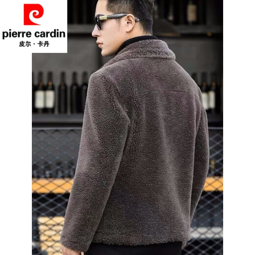 Pierre Cardin trendy brand sherpa jacket for men autumn and winter 2025 new sheep sheared men's wool coat mid-length men's brown 2XL 160-170Jin Jin is equal to 0.5 kg