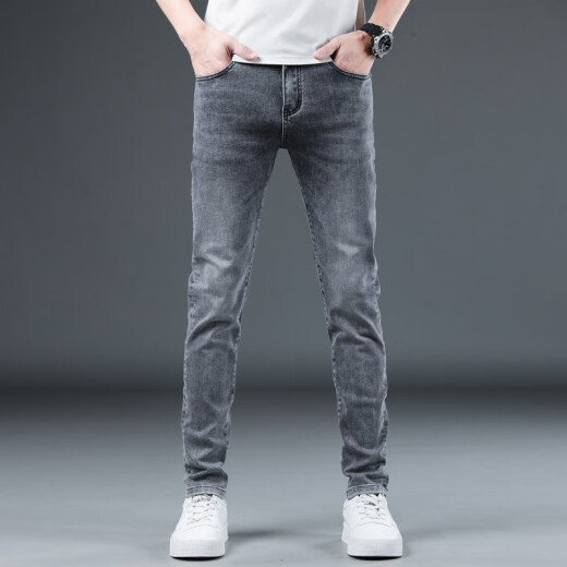 
Lee Cooper high-end ice oxygen bar jeans men's slim straight Korean style stretch light color casual long trousers 2025 summer thin style 1049 gray regular size 29