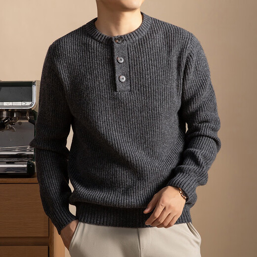 Wirpta high-end brand thickened crew neck sweater men's autumn and winter pullover cardigan fashionable casual warm loose knitted coffee color (ready in stock) L 170 (suitable for 110-135Jin Jin equals 0.5 kg)