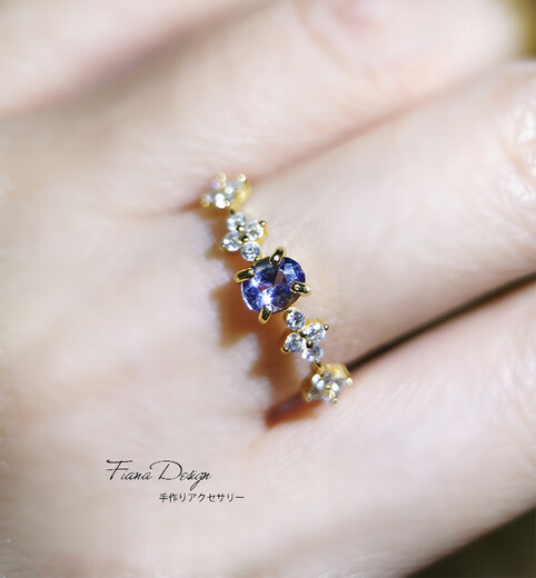 Shilian December birthstone original 14K gold-filled natural tanzanite zircon niche four-leaf clover ring customized natural tanzanite adjustable ring