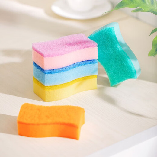 Camellia (CHAHUA) scouring pad sponge, dishcloth, kitchen special household dish towel, pot scouring tool, dish rag double-sided, colorful sponge scouring pad, 1 pack of 5 pieces