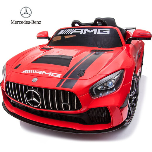 Mercedes-Benz children's electric car four-wheel car remote control toy car can sit a child with a swing baby stroller Xingchenhao painted silver gray racing version electronic steering + leather seat + portable pull rod + soft tires