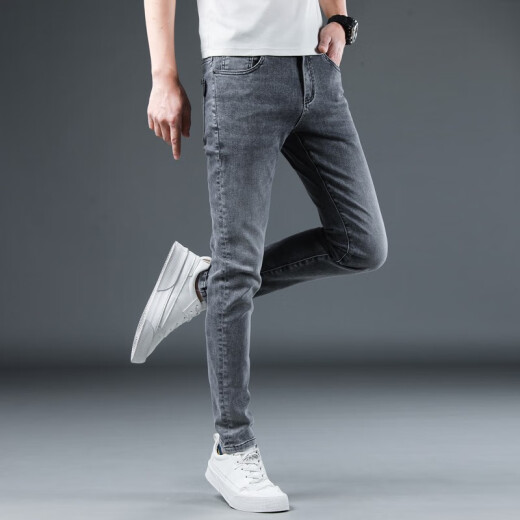 
Lee Cooper high-end ice oxygen bar jeans men's slim straight Korean style stretch light color casual long trousers 2025 summer thin style 1049 gray regular size 29