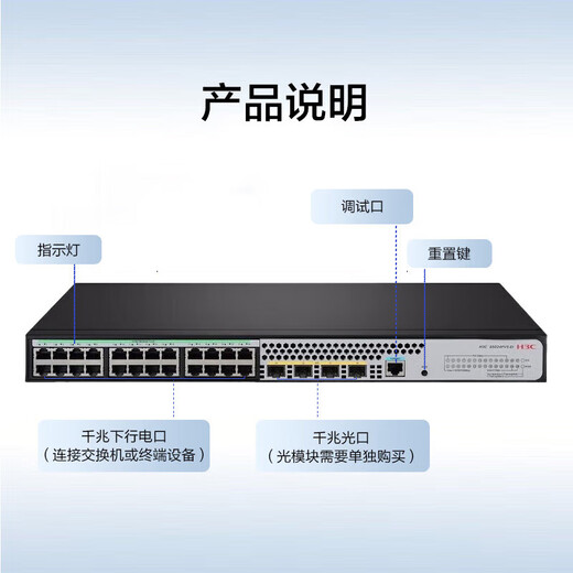 H3C (H3C) S5024PV5-EI-HPWR-Unternehmensgrad 24-Port Gigabit Layer 2 Network Managed Poe Switch 4 Gigabit Optical Ports Vlan Stapeling POE Power 370W
