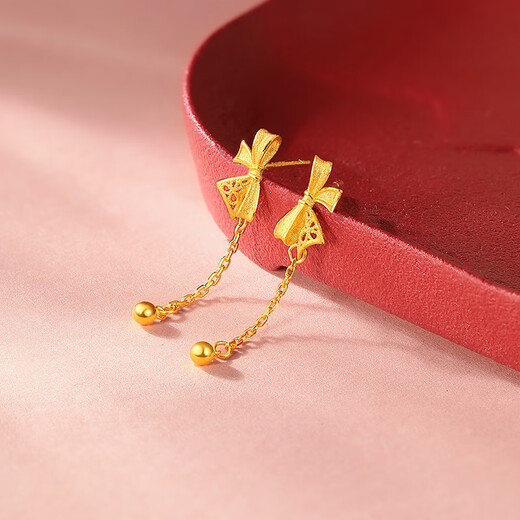Saturday Fu Light Wedding Series Bow Gold Earrings Girls Birthday Gift Price A0912513 One Pair Approximately 2.02g