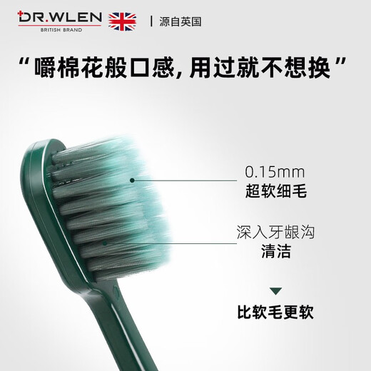 英国DR.WLEN迪王 情侣款牙刷 宽头深层清洁BBC细软毛成人牙刷 保护牙龈 2支装