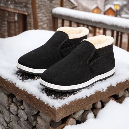 Old Beijing cloth shoes for men in winter, warm and velvet thickened, non-slip and wear-resistant, casual slip-on lazy driving work shoes, black cloth shoes with velvet, velvet and thickened 42 (260mm)