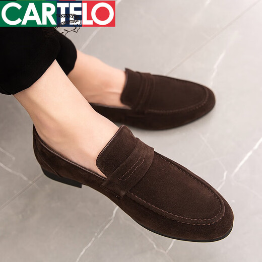 
CARTELO 2025 summer new product bean doodle shoes for men spring frosted fur casual loaf trendy shoes men Korean style leather shoes 6999 brown 40