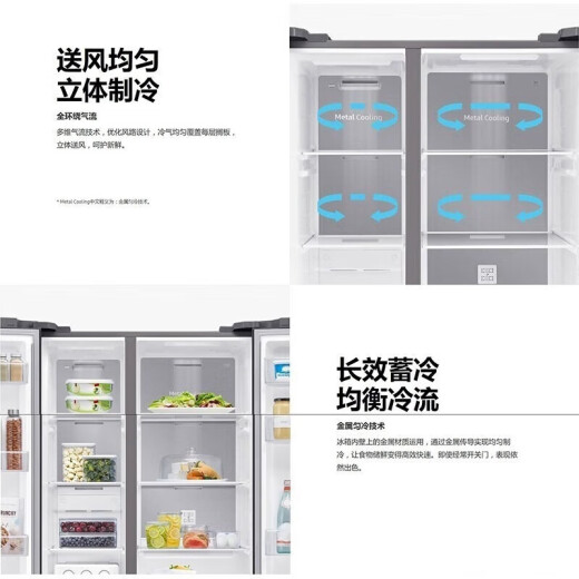 Refrigerador de doble puertas de caja de hielo de gran capacidad Samsung, flujo de aire completamente envolvente, conversión de frecuencia inteligente, refrigerador de panel de vidrio templado RS62R50371L/SC 655L White
