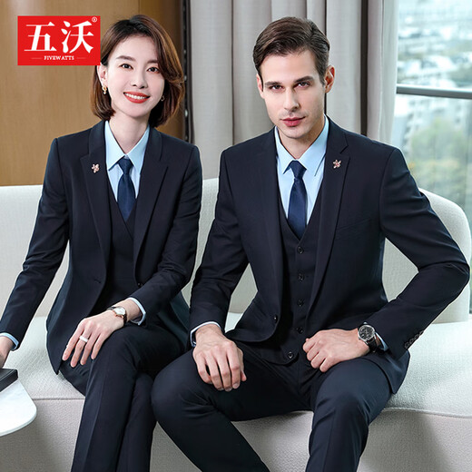 Wuwo autumn and winter thick suit suit for men and women, same style, public salesperson, bank teacher, 4S hotel manager, president suit, women's navy suit + trousers XL