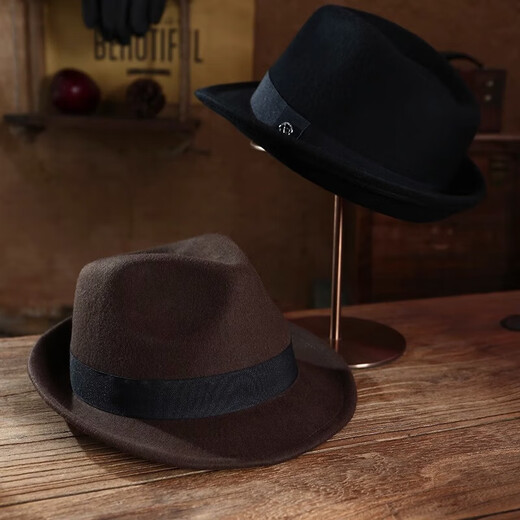Ofandi Top-Hut Herbst und Winter Little British Gentleman Hut Pure Woll Casual Tweed Filz Hut mit kleinem Rand mittleren Alters und älteren Jazz-Hut klassisches schwarzes XL (60-62 cm geeignet für einen extra großen Kopfumfang geeignet