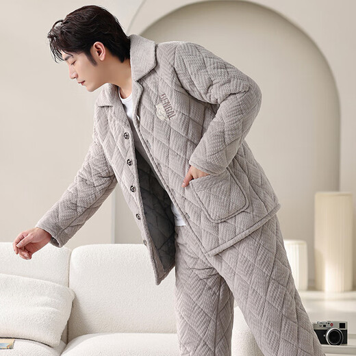 雪慕茵湖南省省服冬季揭阳睡衣男三层加厚加绒珊瑚绒夹棉保暖棉衣家居服 6629山胸章 L(90斤-115斤)三层加厚
