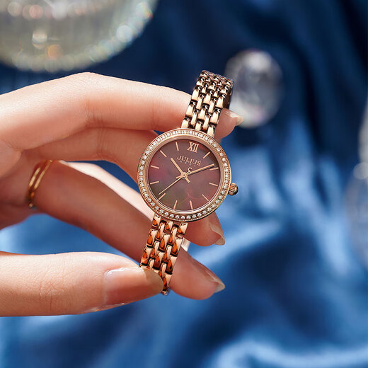 Julius Fashion Light Luxury Niche Watch Women's Mother of Pearl Quartz Waterproof Women's Watch 1421 Rose Gold