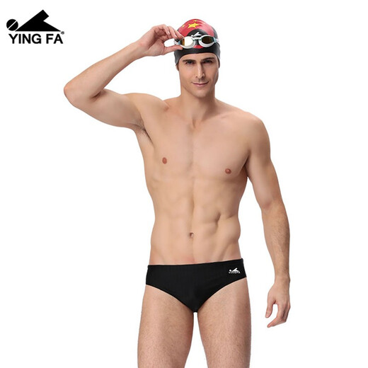 YINGFA Men's Stretch Quick-drying Solid Color Simple Swimming Briefs Professional Competition Training Shorts for Adults and Children Striped Fabric - Black 2XL Recommended Waist Circumference 86-90cm/33-35 Sizes