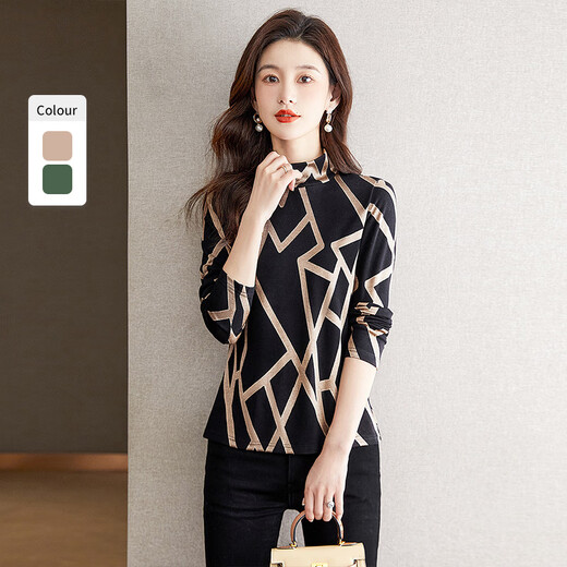 Sibaishe Half Turtle Collar Bottoming Shirt 2025 Autumn New Style Women's Geometric Pattern Slimming Top